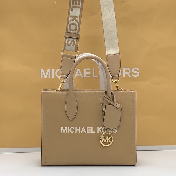 Michael Kors Mirella Small Pebbled Leather Crossbody Top Zip XBODY Bag Camel NWT - Picture 6 of 16